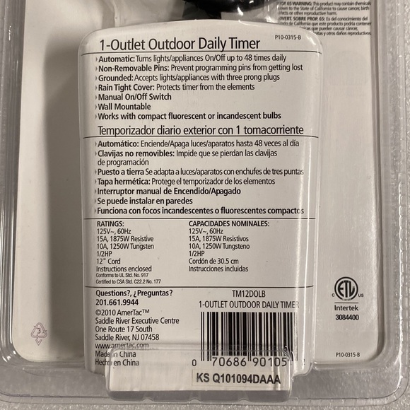 Westek 1-Outlet Outdoor Daily Timer. Grounded outlet, Rain tight cover, 12” cord - Picture 5 of 5